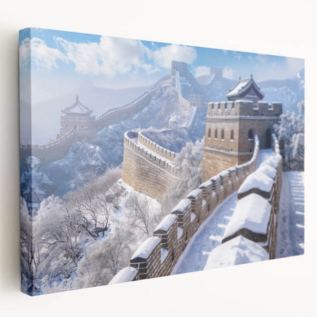Side view of the Great Wall of China in muted earth tones on stretched canvas, suitable for kitchen wall art.