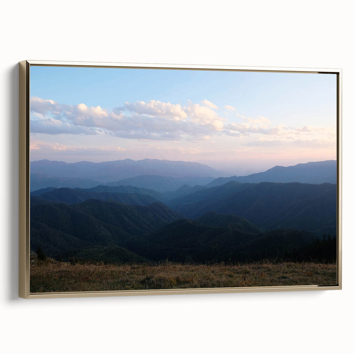 Framed canvas wall art featuring a vintage poster of a Georgia landscape in black and gold tones, ideal for bedroom decor.