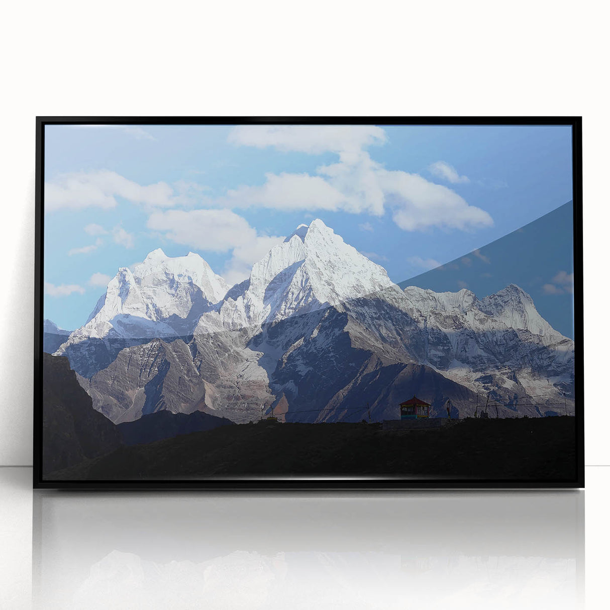 Large abstract wall art featuring a scenic view of Nepal in muted earth tones on a framed acrylic panel.