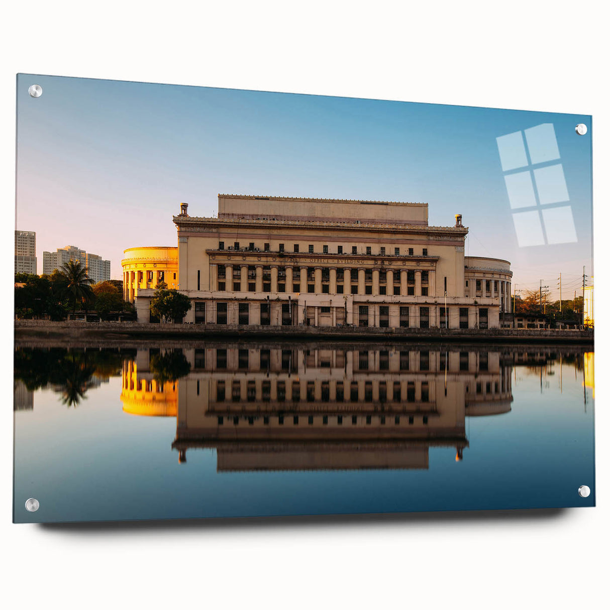 Large abstract wall art depicting a serene Philippine landscape in muted earth tones on acrylic glass.