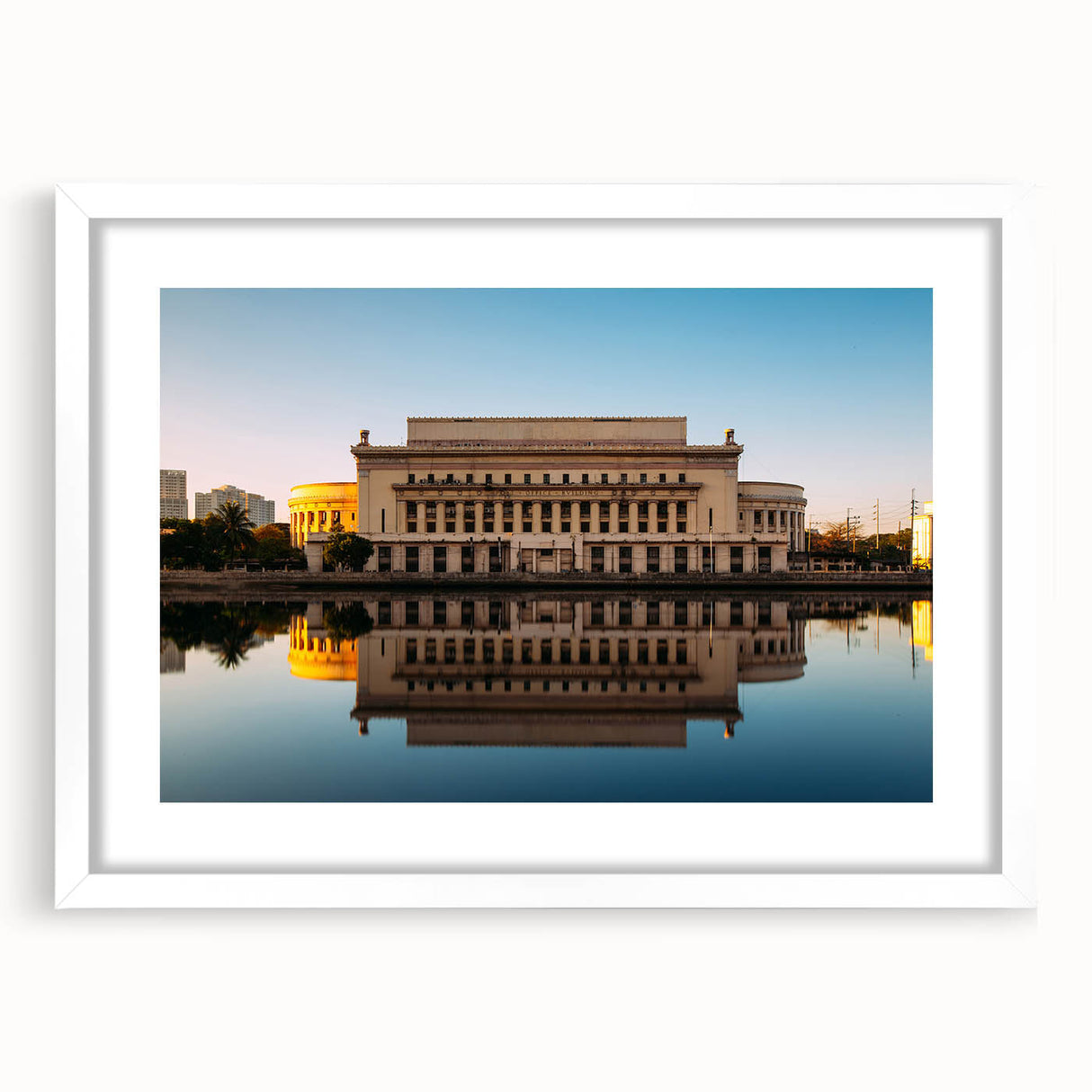 Abstract art print of a Philippine landscape in muted earth tones on a framed white mat, ideal for dining room decor.