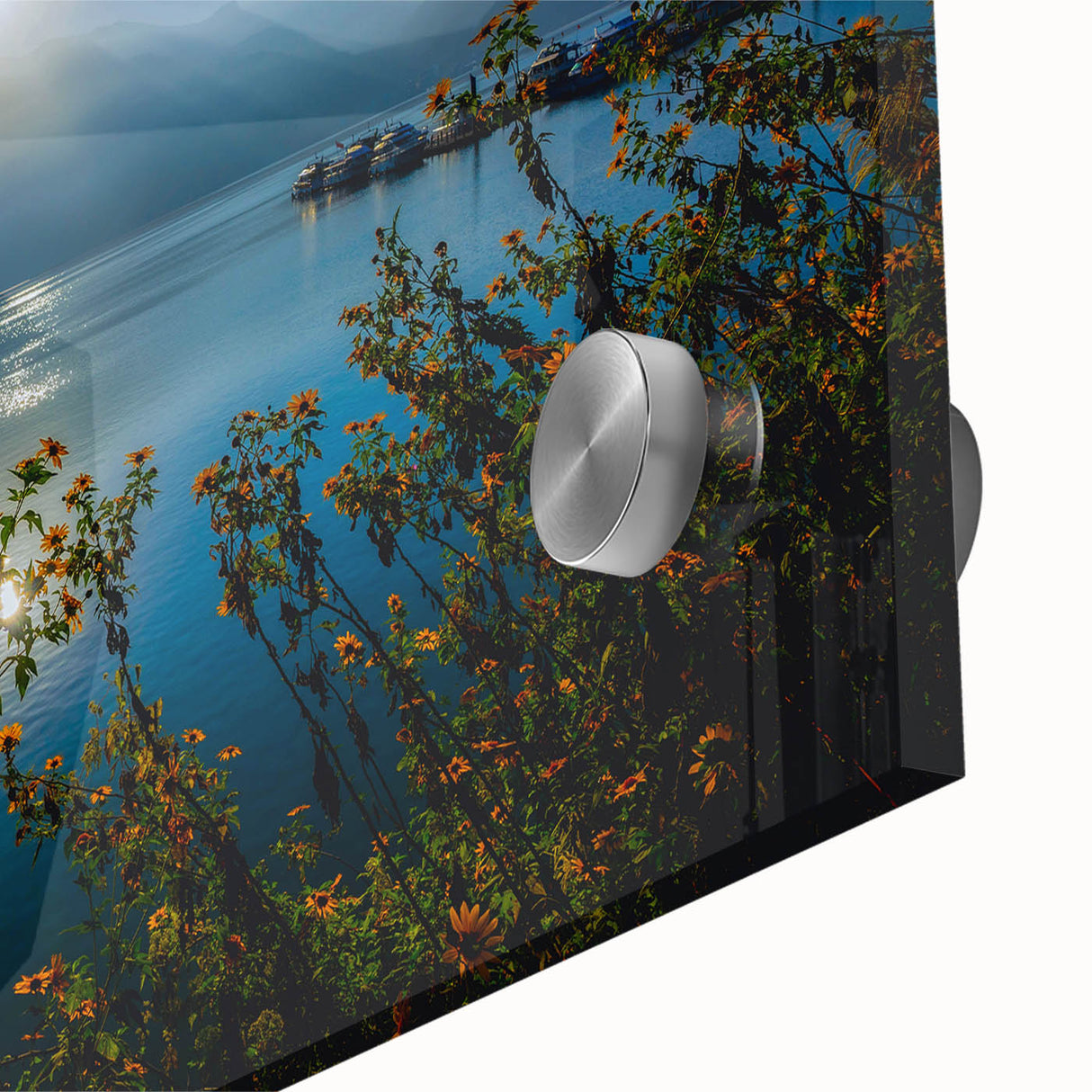 Large abstract wall art depicting a Taiwanese landscape in muted earth tones on acrylic glass, ideal for dining room art.