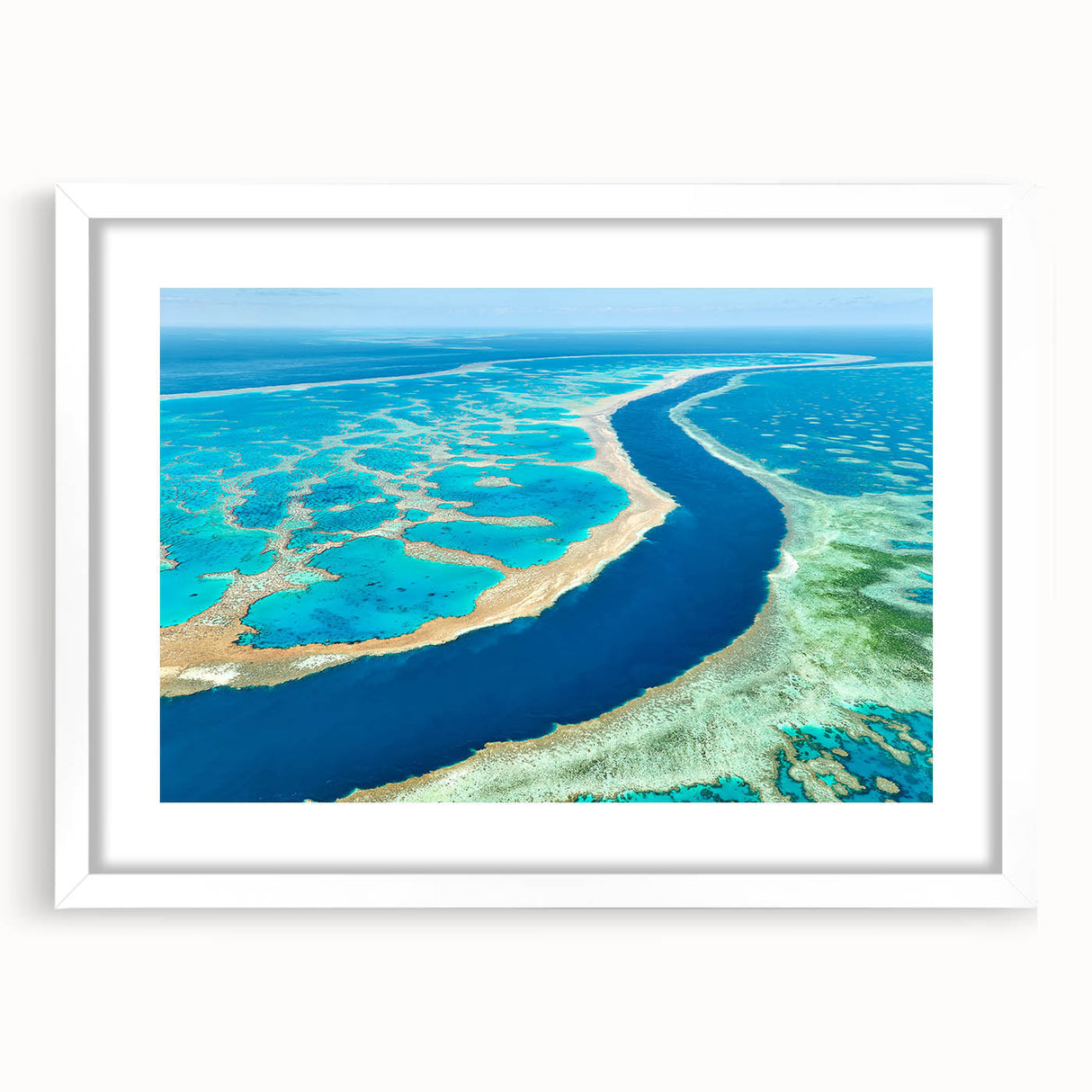 Extra large abstract art print featuring a textured depiction of Brisbane scenery in muted earth tones on a white-framed…