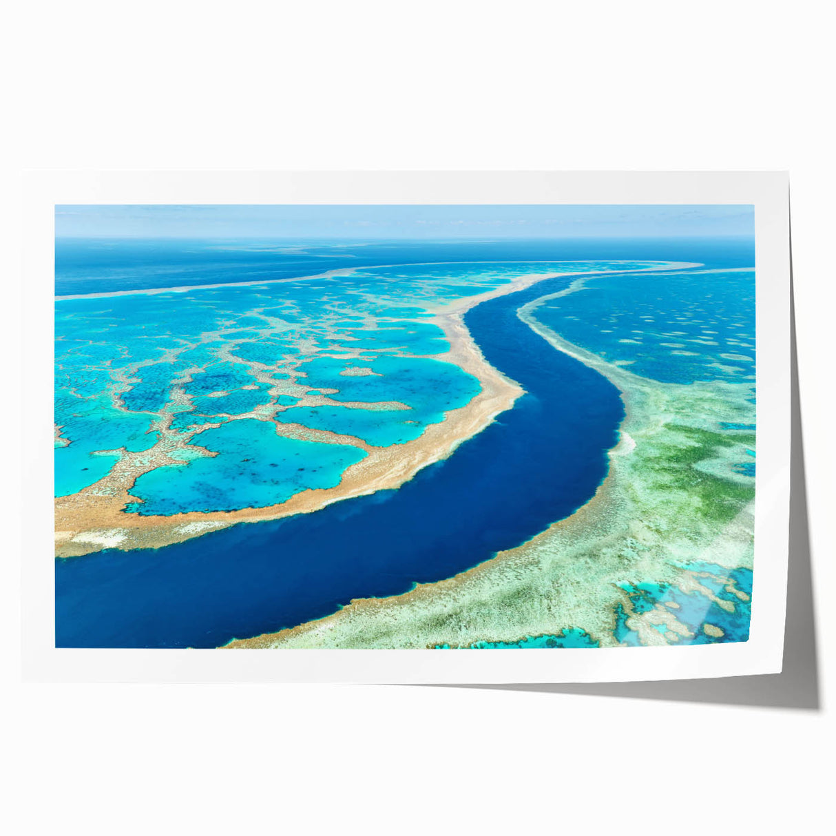 Extra large rolled canvas print of Brisbane scenery with vibrant green and blue tones, ideal for art wall dining room.