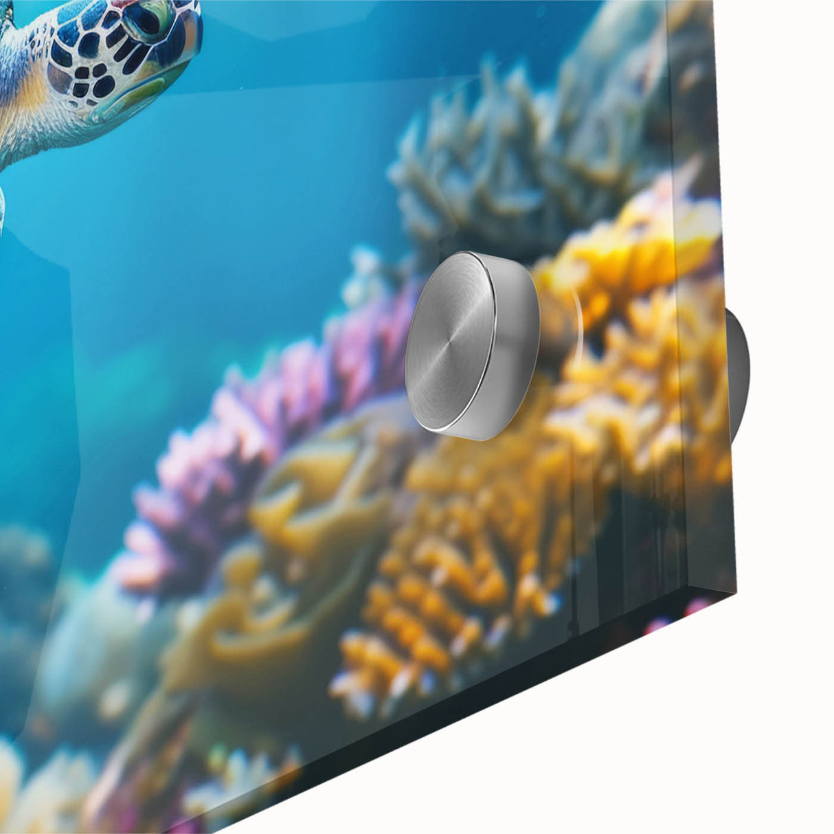 Acrylic print of the Great Barrier Reef in bright blue and green shades.