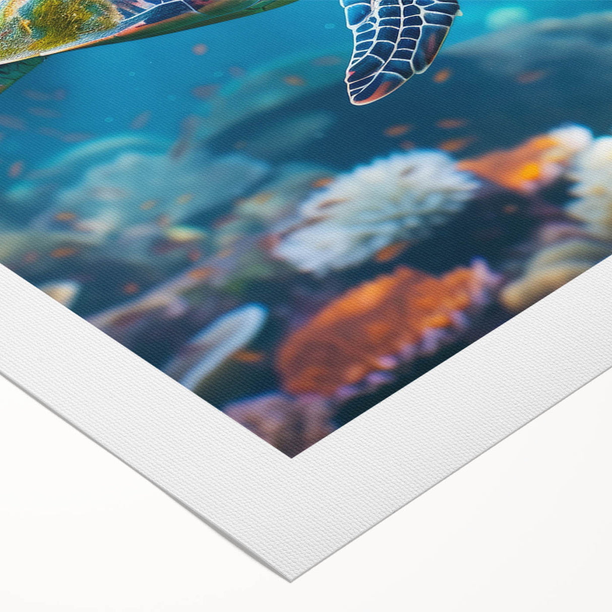 Art deco poster of the Great Barrier Reef in vibrant blue and green tones on rolled canvas, suitable for dining room decor.