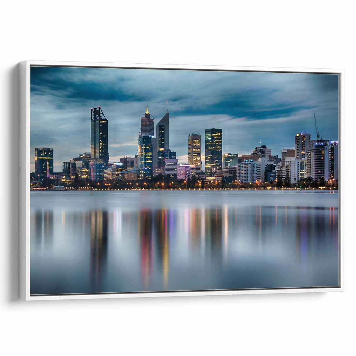 Framed canvas depicting a black and white vintage-style landscape of Perth, ideal for bedroom wall art.