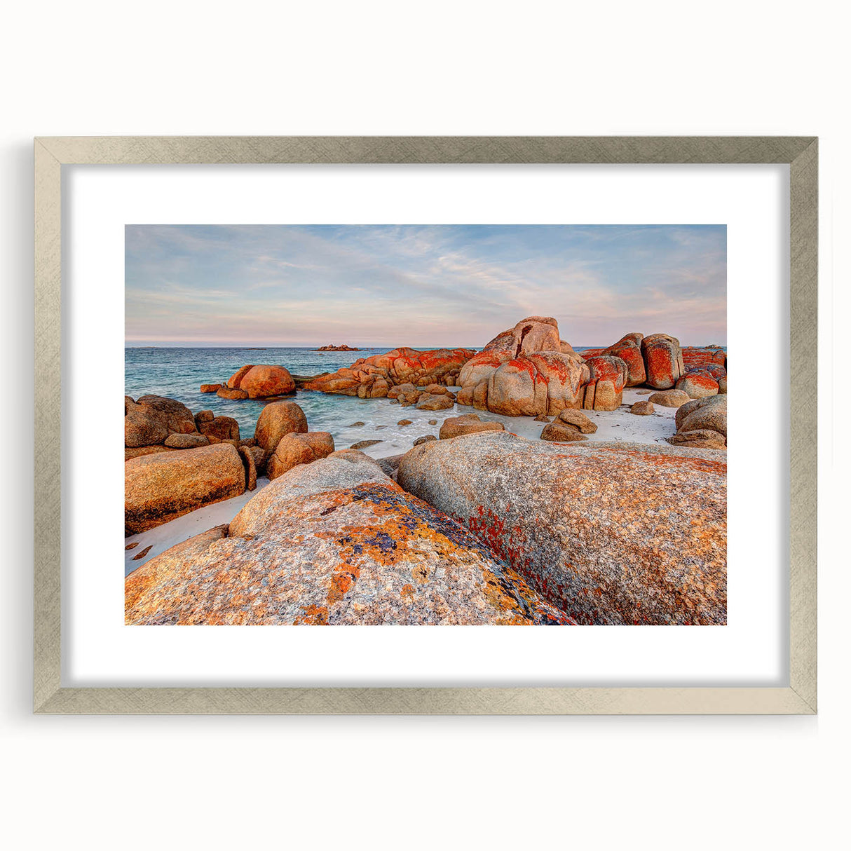 Extra large abstract art print of a Tasmanian landscape in muted earth tones on a framed canvas, ideal for living room decor.