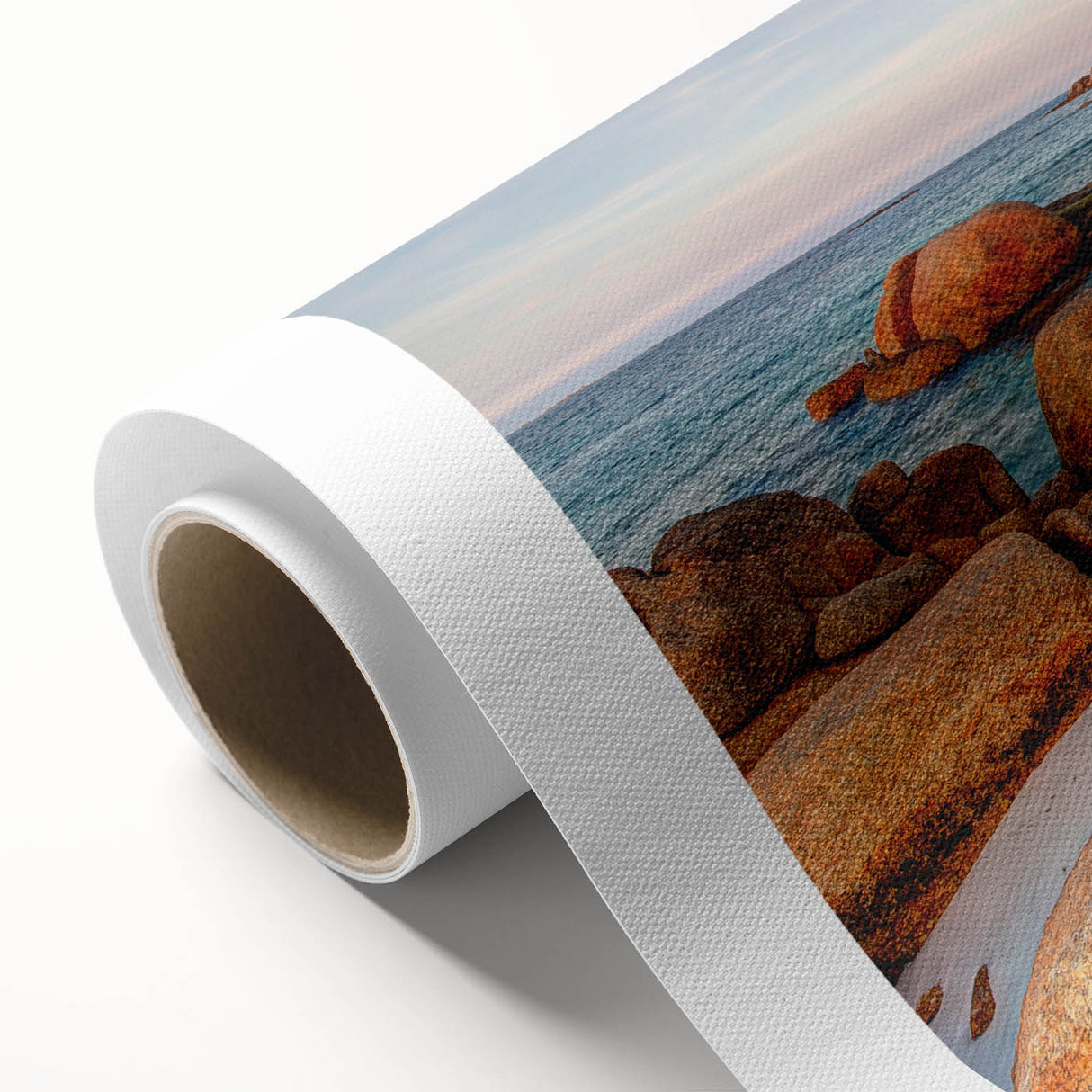 Art deco poster of Tasmania scenery in soft pastel colors on rolled canvas, ideal for nursery wall art.