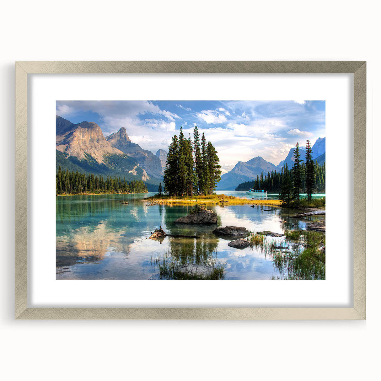 Textured abstract art print of Alberta scenery in muted earth tones, framed in silver, ideal for bedroom art.