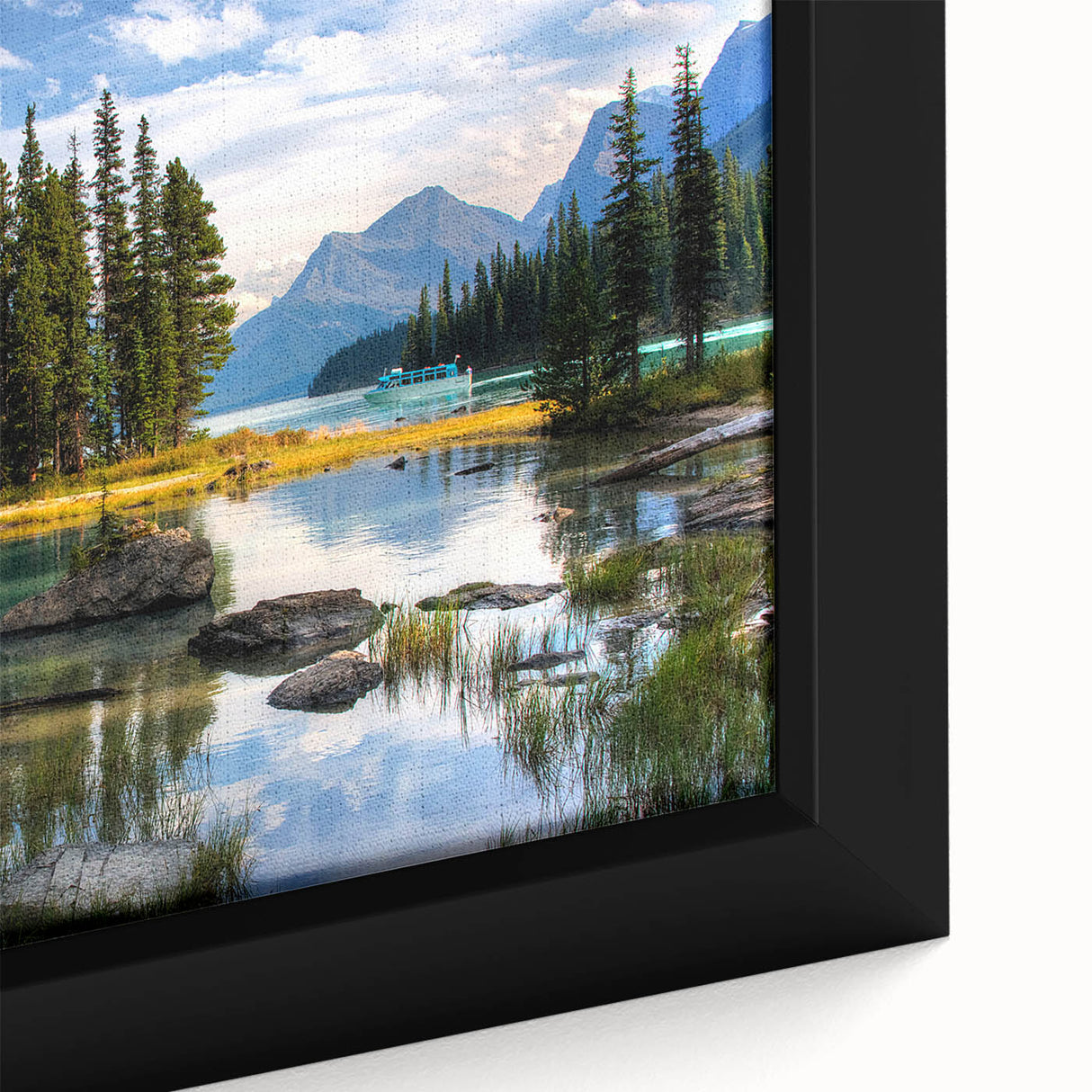 Extra large framed canvas of a textured Canadian Alberta landscape in black with colorful art accents.