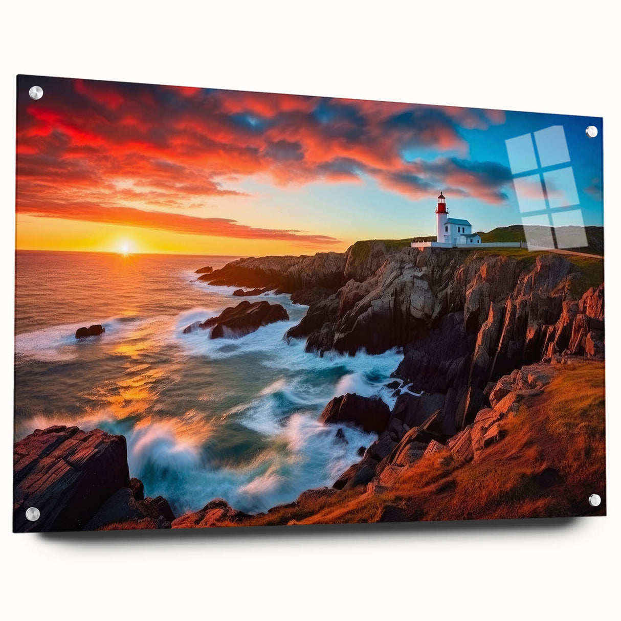 Acrylic print of a serene Newfoundland landscape in cool blue and green tones, suitable for bedroom or dining room decor.