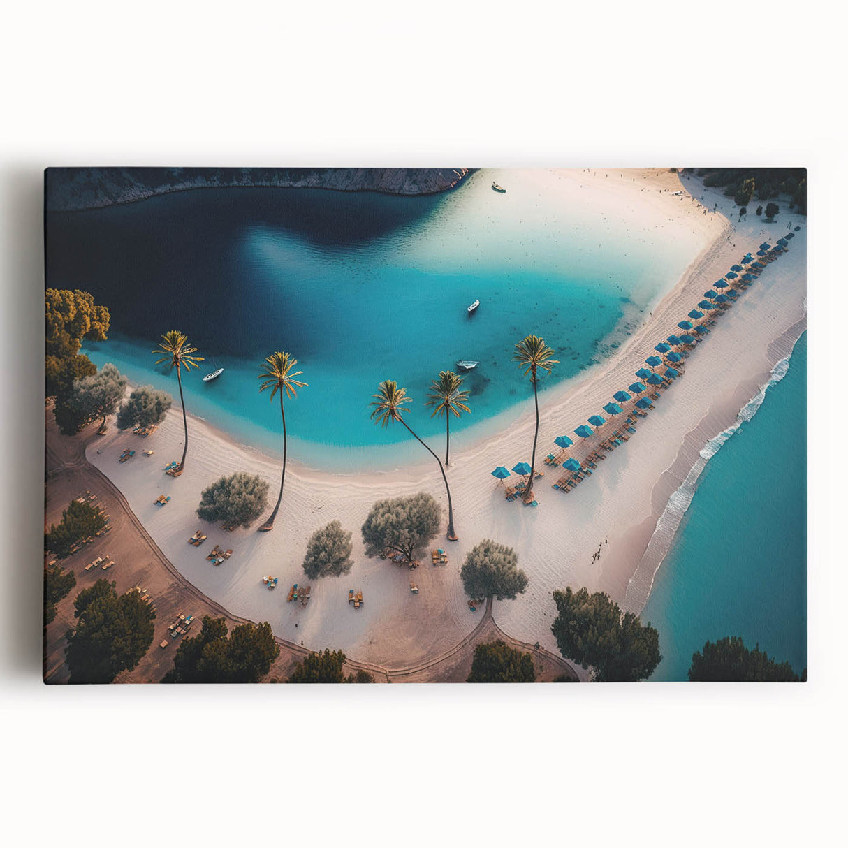 Black and white photograph of Caribbean scenery on stretched canvas, ideal for kitchen wall art.
