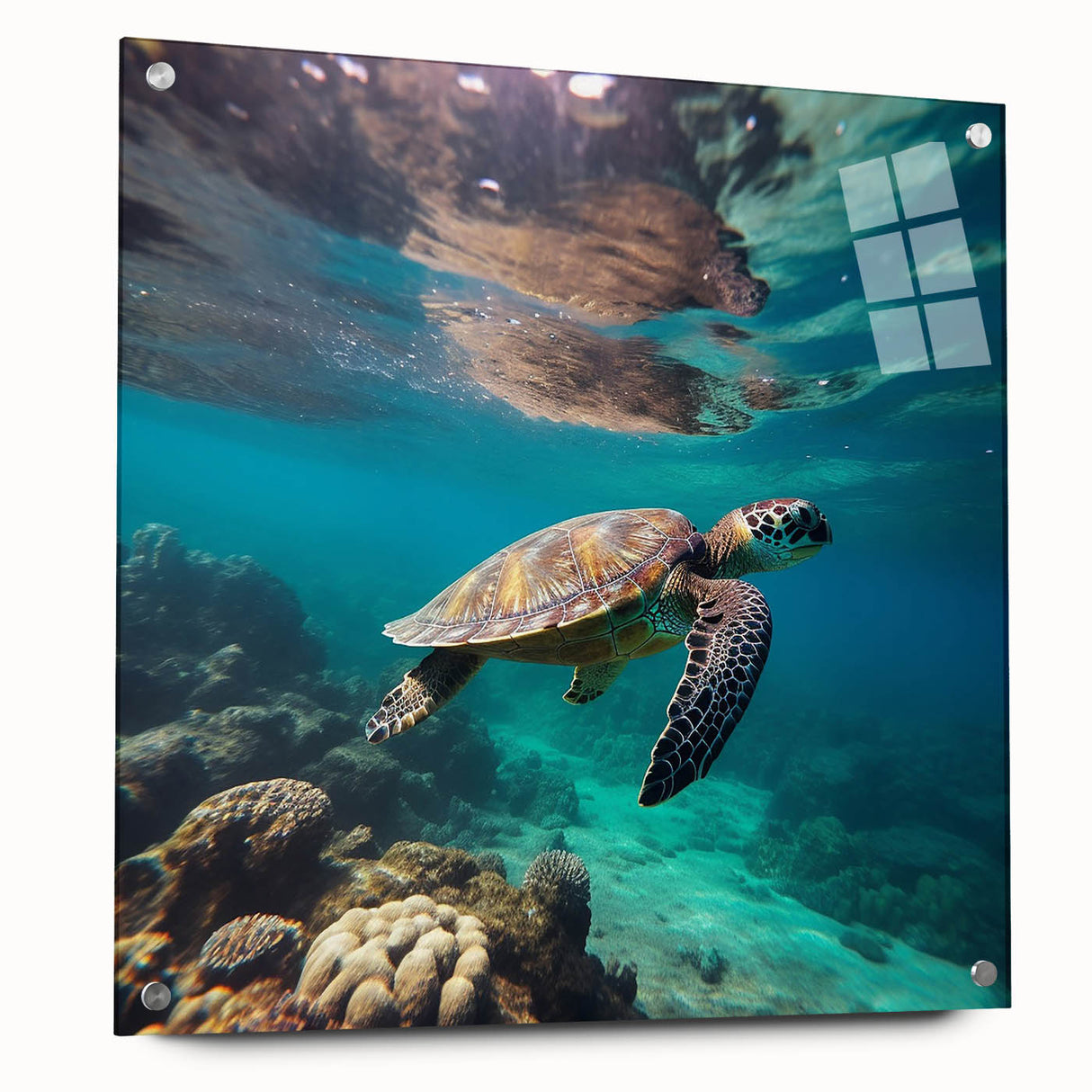 Large abstract wall art featuring a Caribbean scenery on acrylic glass, suitable for bedroom or dining room decor.