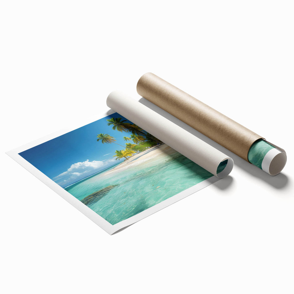 Extra large rolled print of a tropical Jamaican landscape, featuring lush greenery and vibrant flowers.