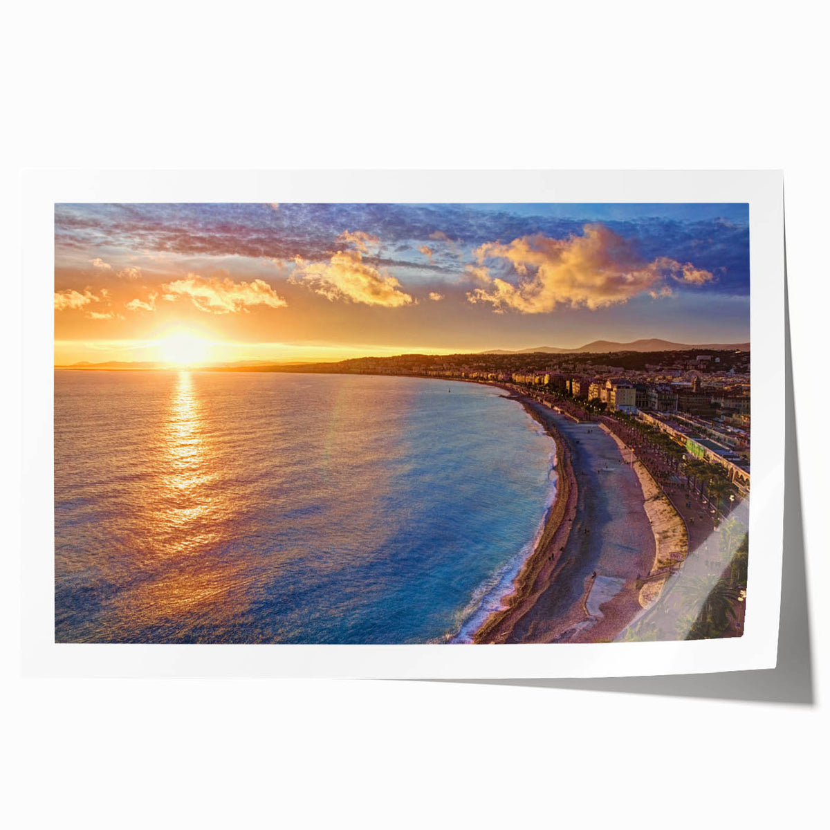 Rolled print of a European scenery in Nice, France, featuring muted floral art on canvas, ideal for dining room wall decor.