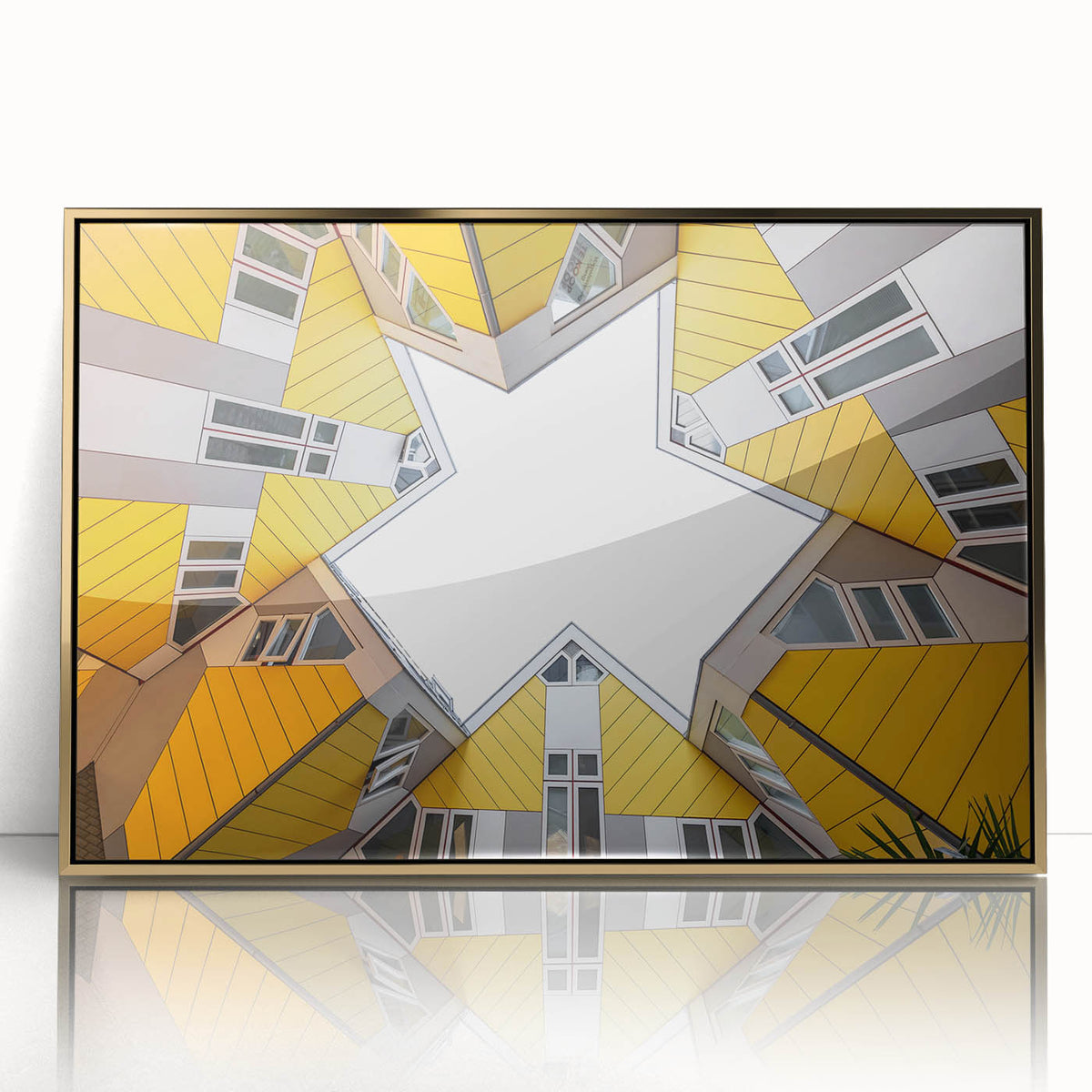 Art deco poster of a European cityscape in gold and black tones on acrylic, ideal for modern art wall decor.