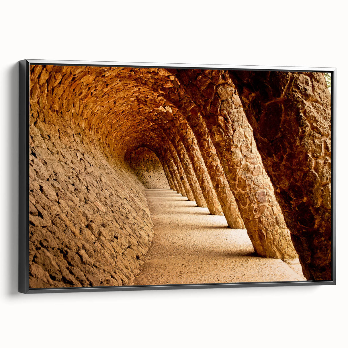 Framed canvas featuring a black and white vintage poster art of Barcelona landscape, suitable for bedroom wall decor.