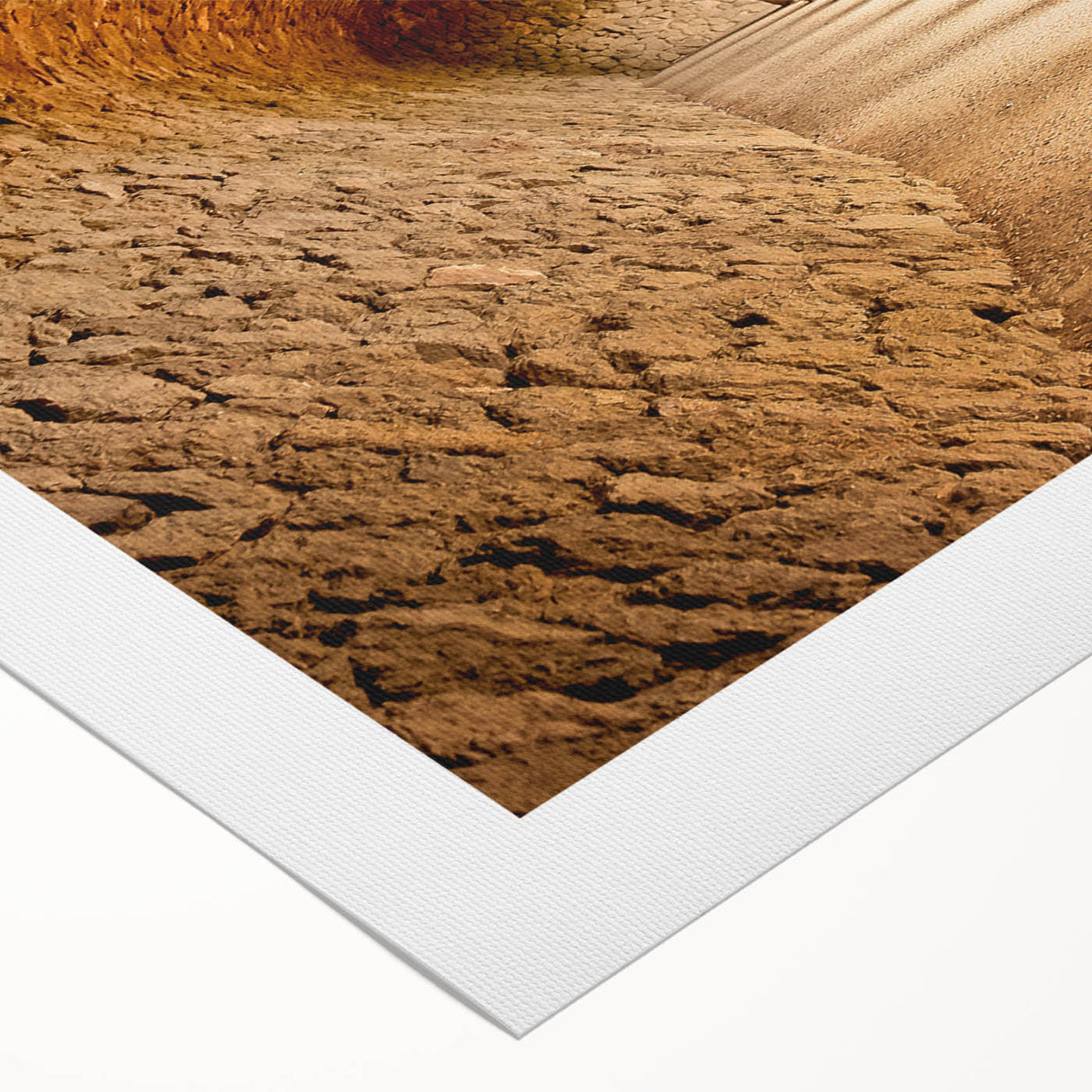 Art deco poster of Barcelona skyline in muted gold and blue tones on rolled canvas, ideal for dining room wall art.