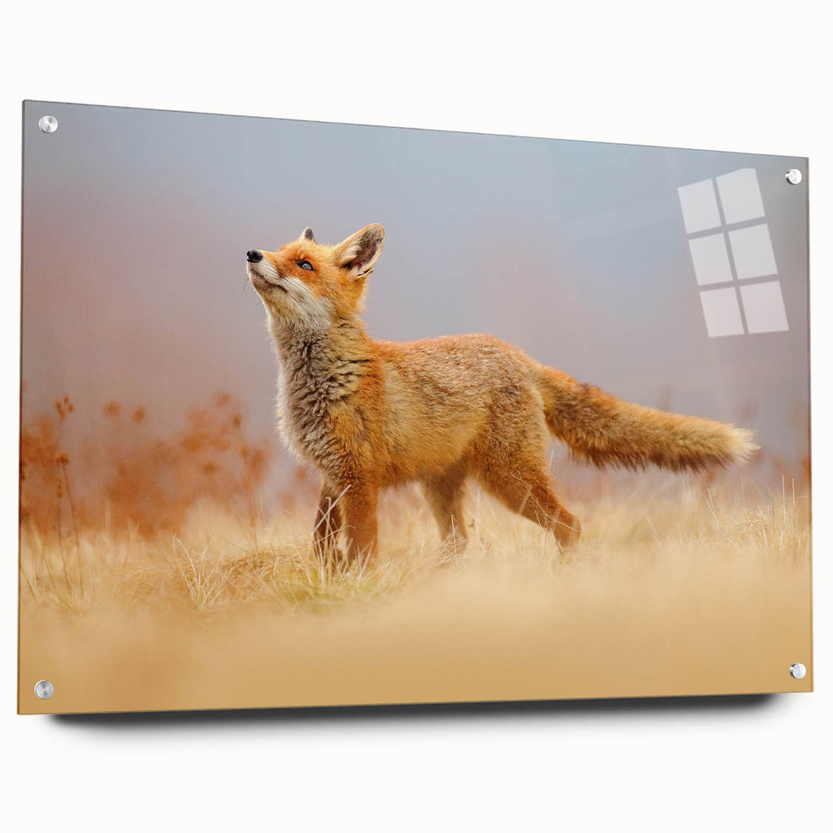 Large abstract wall art of a European scenery, muted earth tones on acrylic glass, suitable for bedroom or dining room decor.