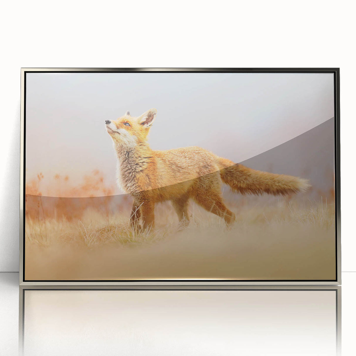 Mid-century modernist art depicting a serene Swedish landscape in muted earth tones, framed acrylic.