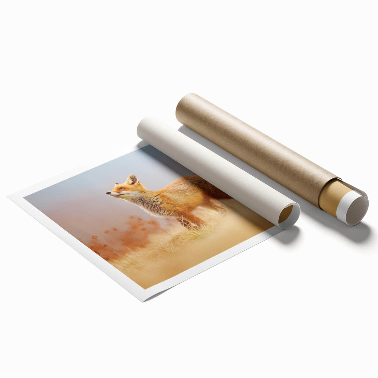 Extra large rolled print depicting a serene Swedish landscape with soft pastel colors, ideal for classy bathroom wall art.