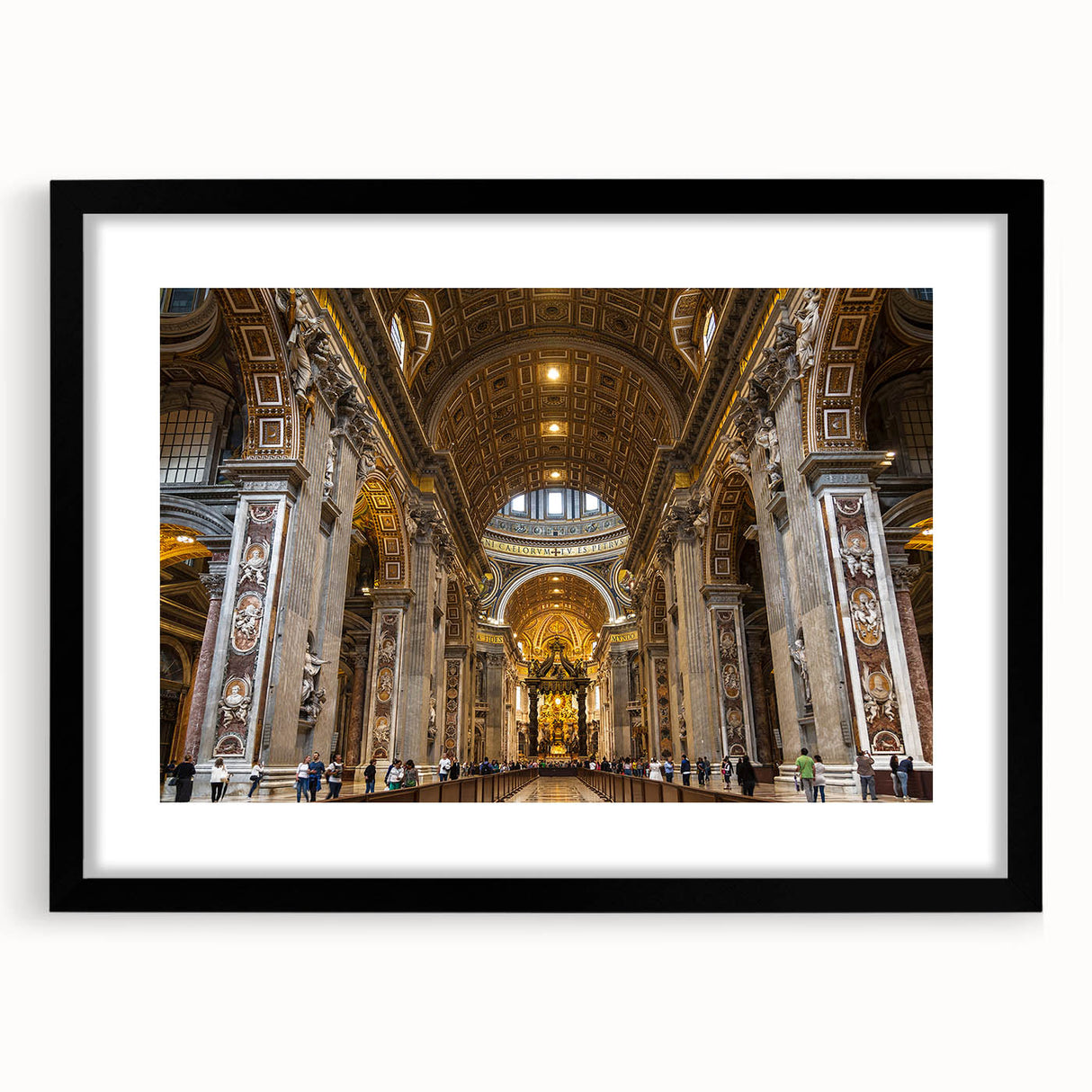 Colorful abstract art print of the Vatican scenery in vibrant hues on a textured, extra large canvas, framed in black.