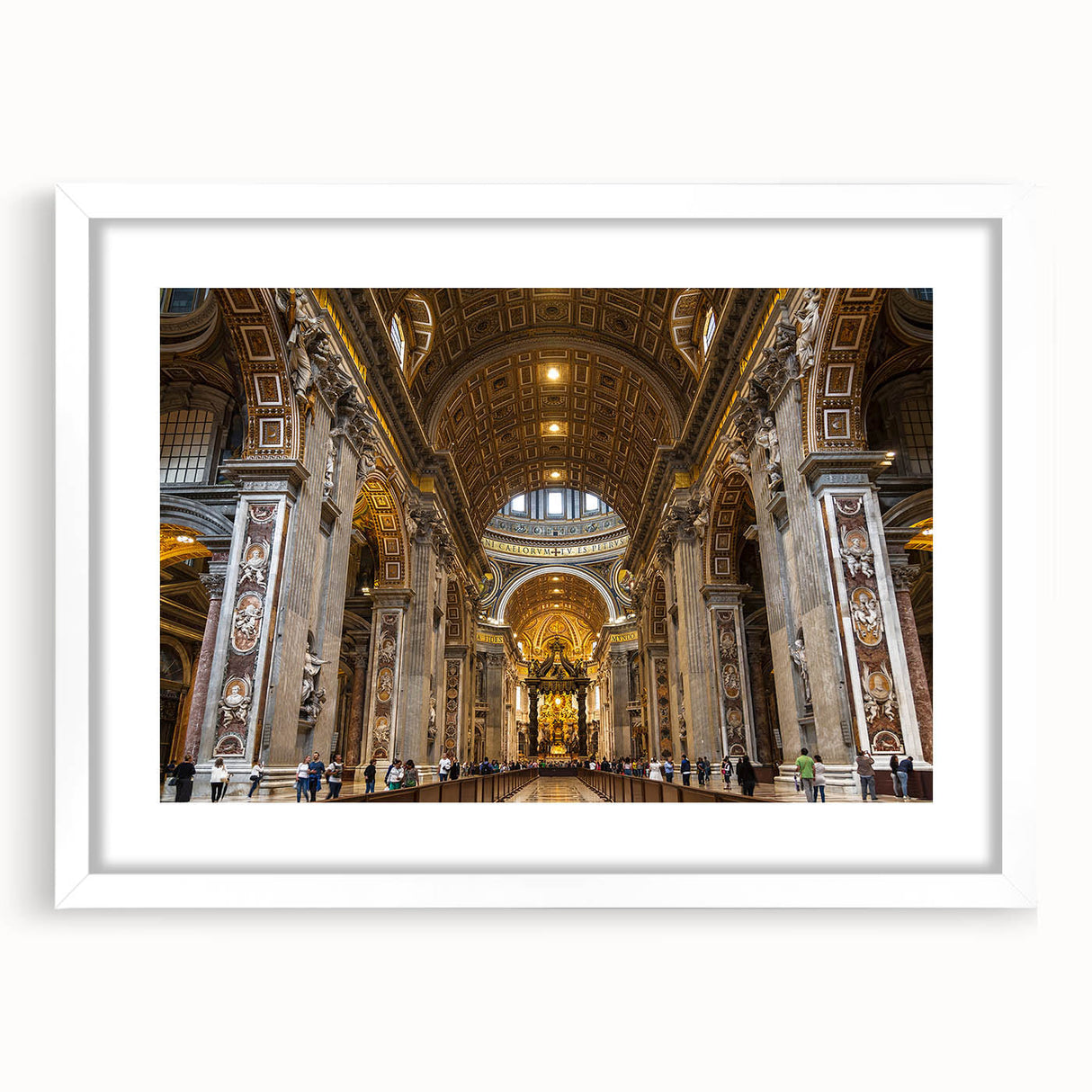 Abstract art print of the Vatican scenery in muted earth tones on a framed white mat, ideal for dining room decor.