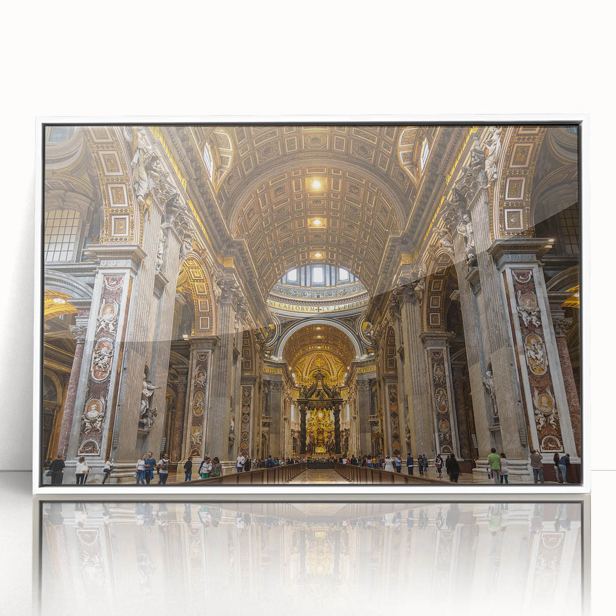 Acrylic print of the Vatican scenery in muted earth tones, framed in white, suitable for modern nursery decor.