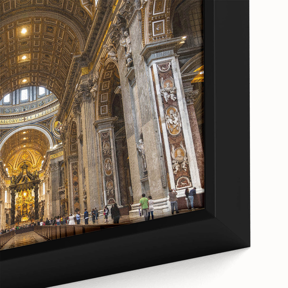 Close-up of a textured black wall art depicting the Vatican, with vibrant colorful accents on a framed canvas.