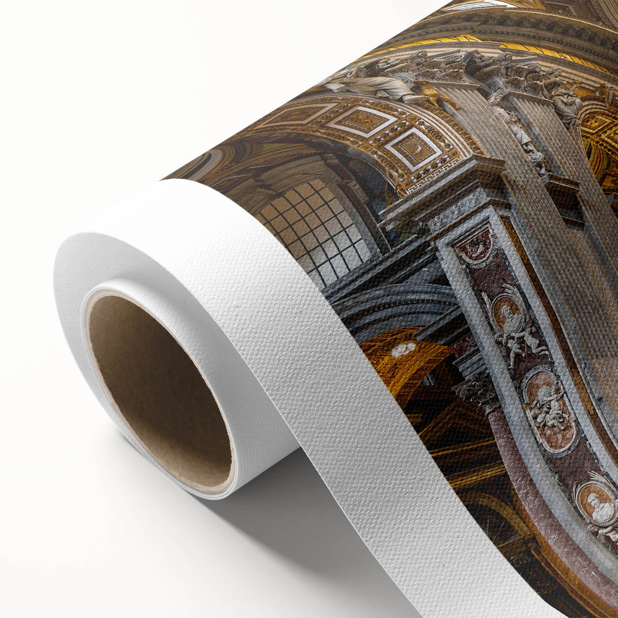Art Deco style poster of the Vatican scenery in muted earth tones on rolled canvas, suitable for dining room wall art.
