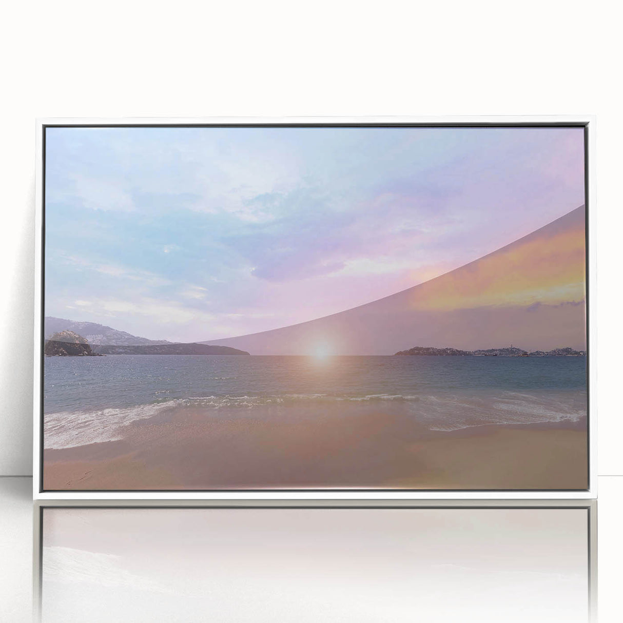 Framed acrylic print of Acapulco scenery in art deco style, with vibrant colors, ideal for modern art wall decor.