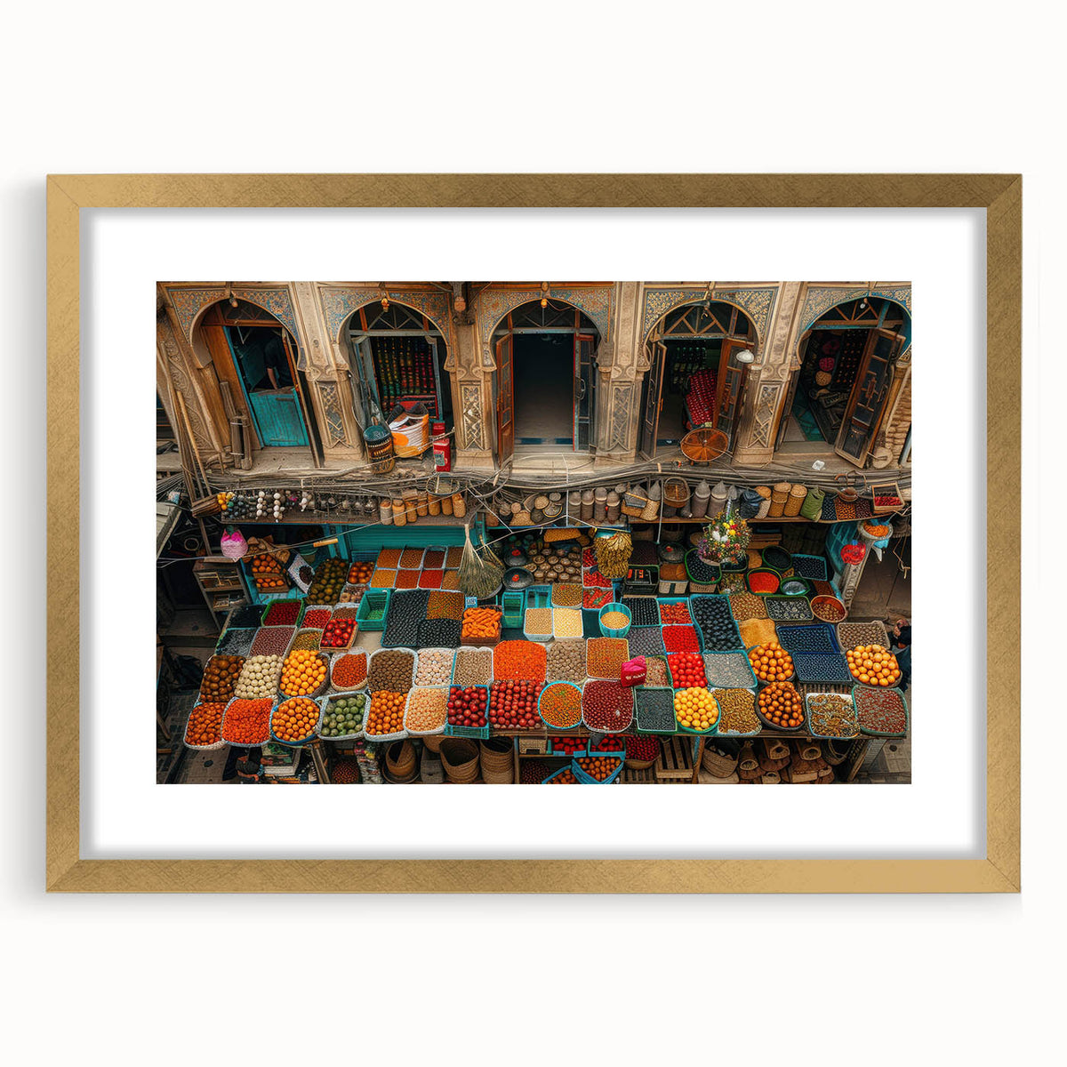 Extra large wall art featuring textured abstract scenery of a Middle Eastern landscape in muted gold and brown tones.