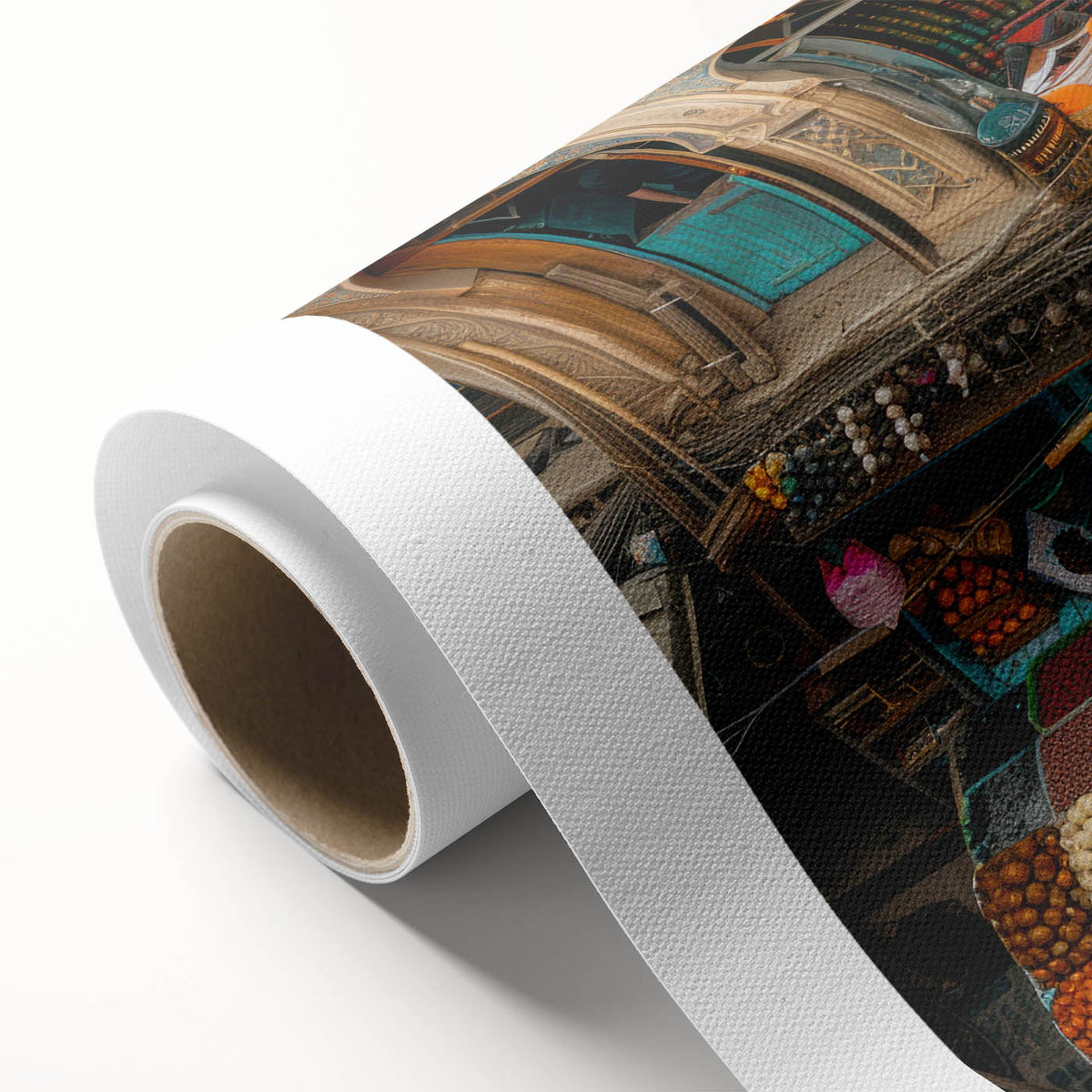 Art Deco poster of a serene Middle Eastern landscape in soft earth tones on rolled canvas, ideal for nursery wall art.