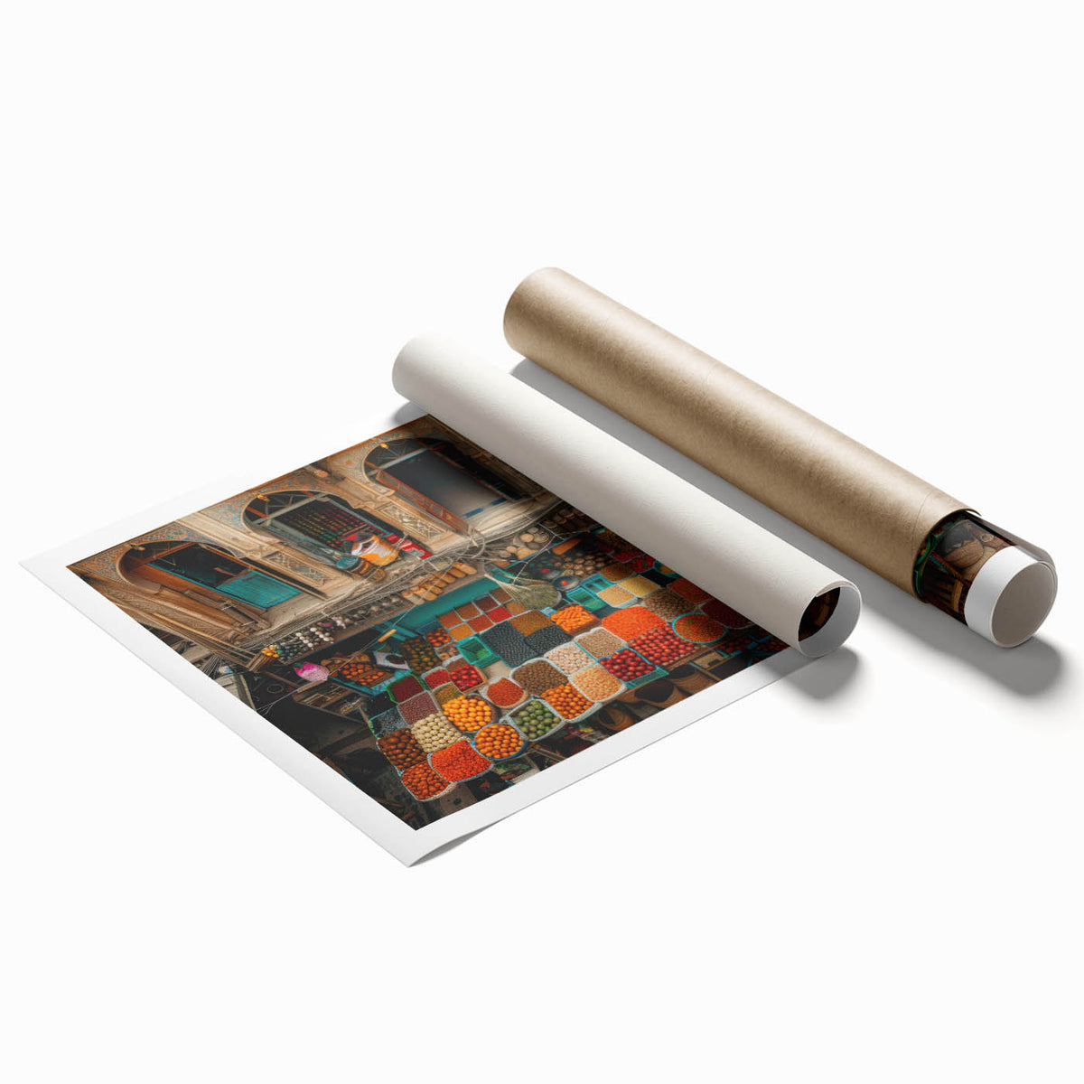 Extra large rolled canvas print featuring a serene Middle Eastern landscape in soft earth tones.