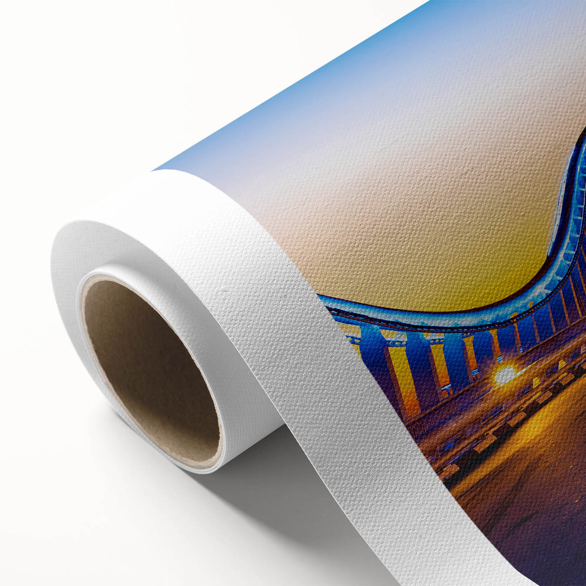Art deco poster of Dubai skyline in pastel shades on rolled canvas, suitable for nursery wall art or dining room decor.