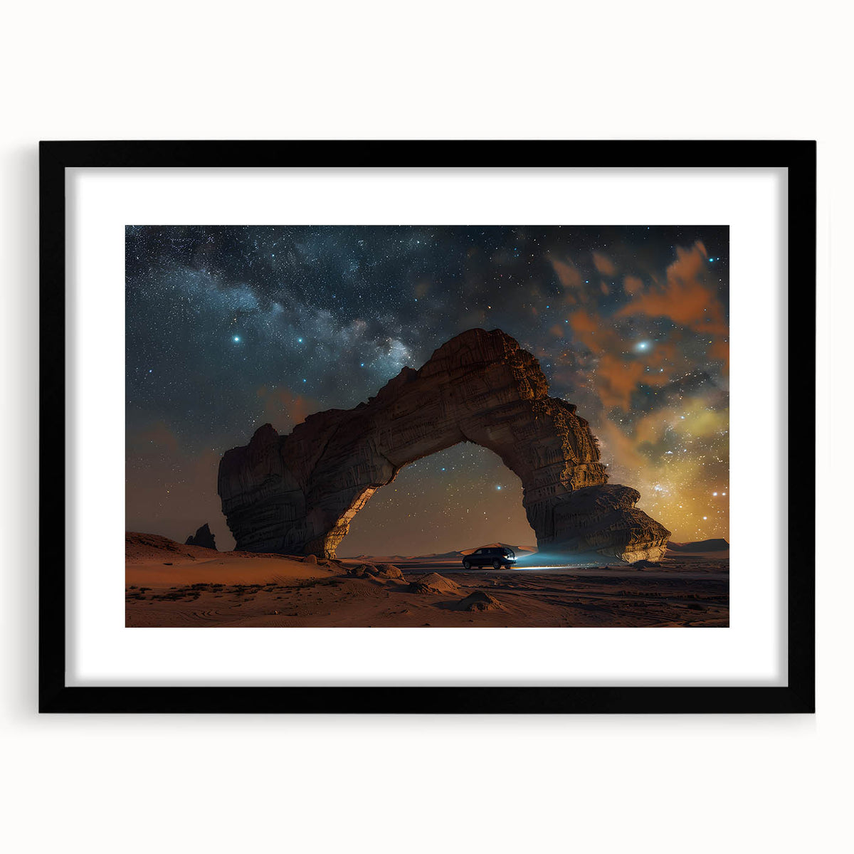 Extra large abstract art print depicting colorful, textured scenery of Saudi Arabia, ideal for living room ambiance.