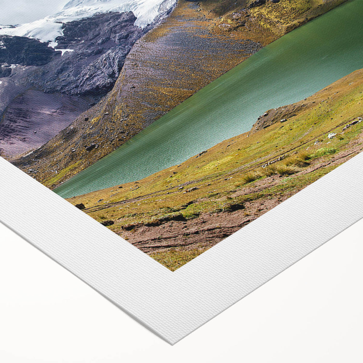 Art deco poster of a Peruvian landscape in muted earth tones on rolled canvas, ideal for dining room decor.