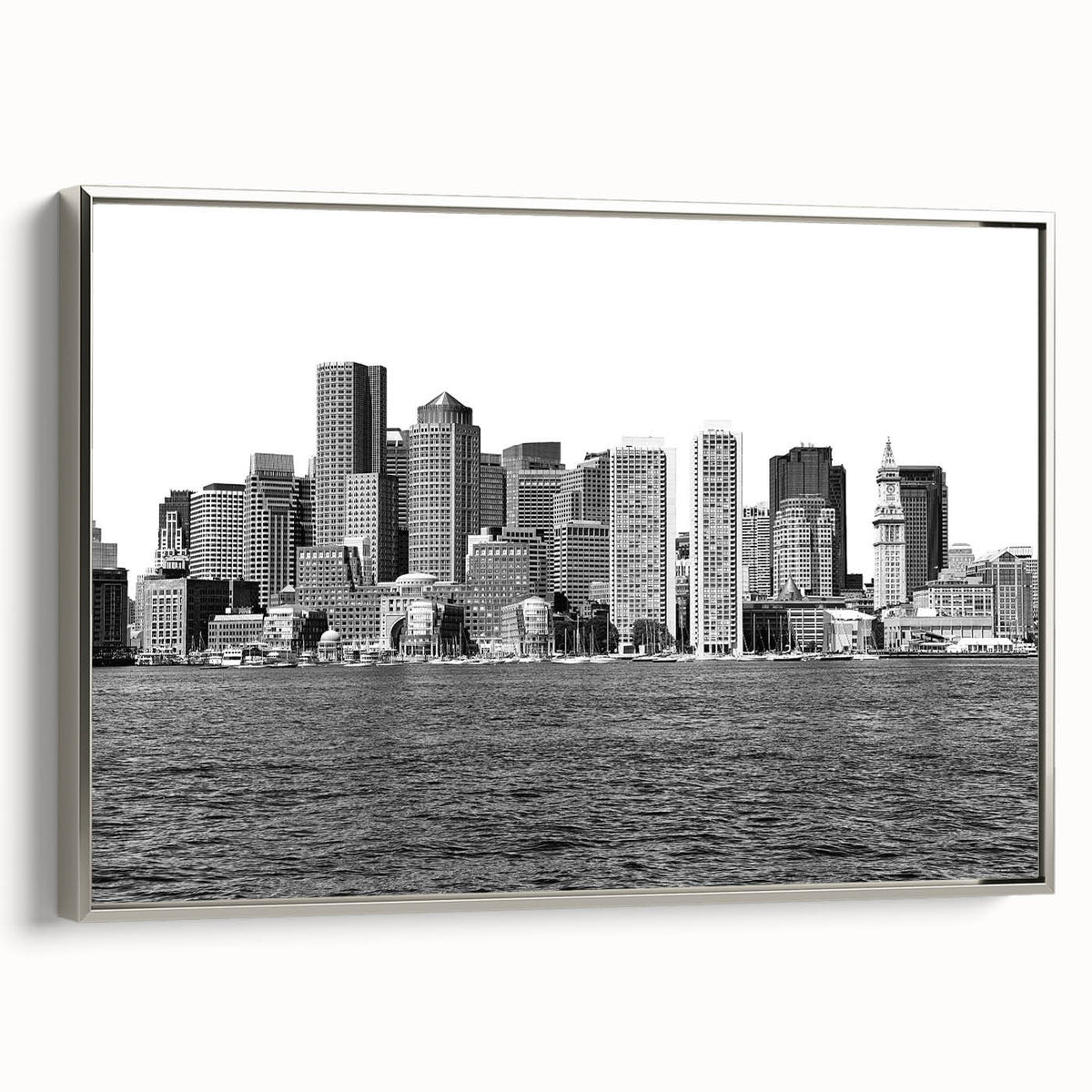 Vintage poster art of Boston skyline in colorful hues on extra large framed canvas, suitable for living room decor.