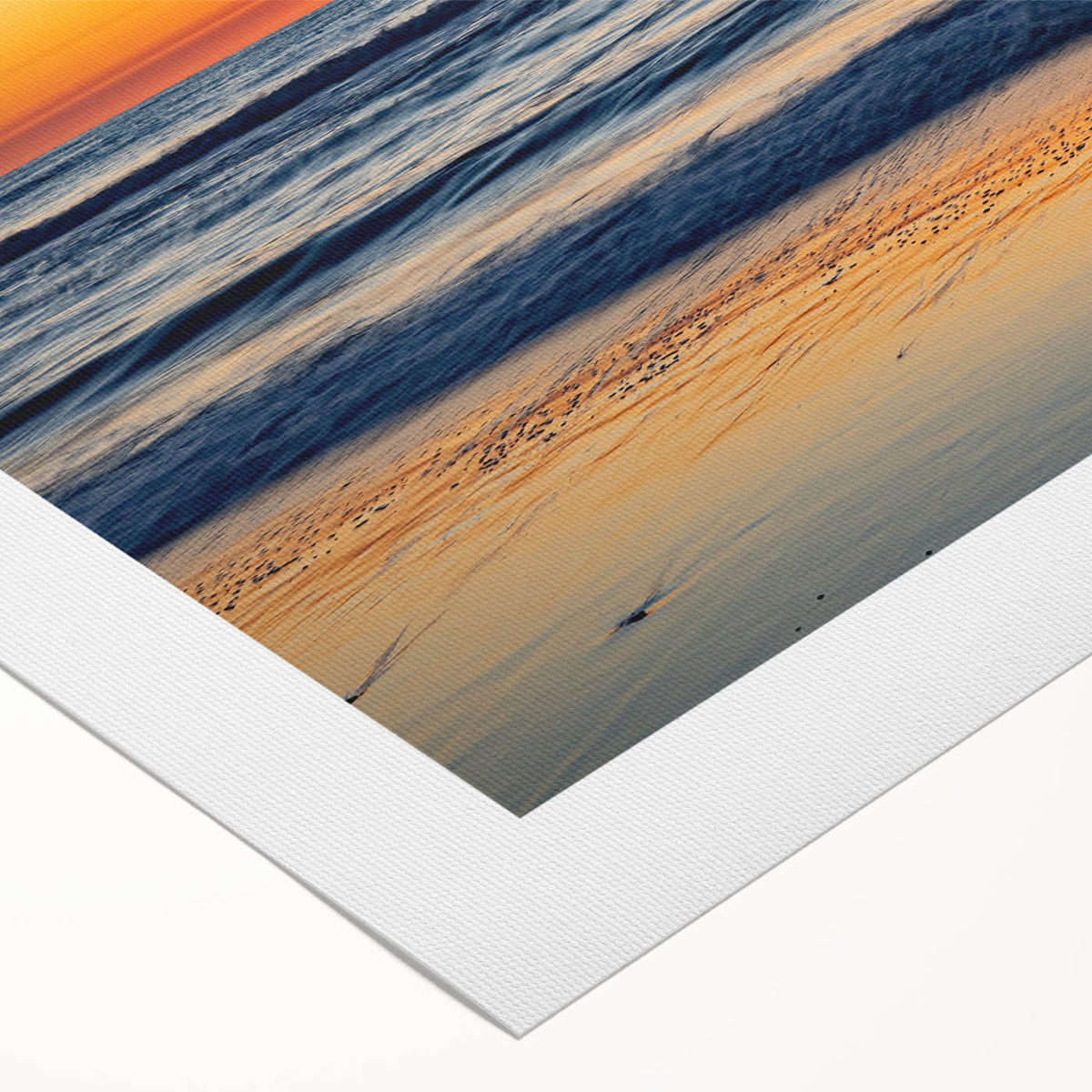 Art deco poster of Outer Banks, North Carolina, featuring muted blue and tan tones on rolled canvas.