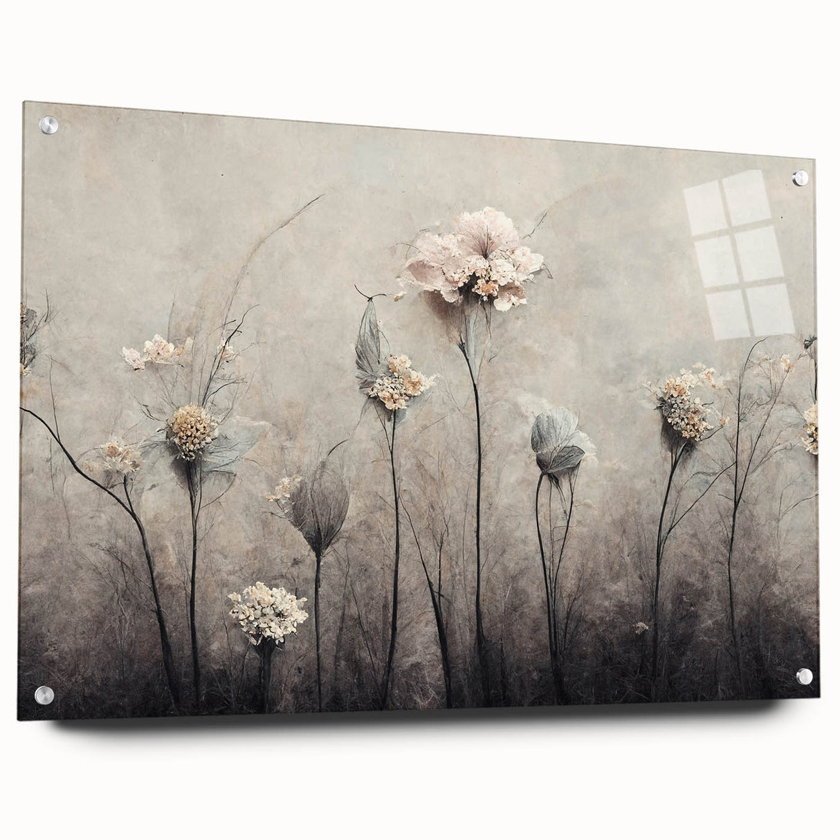 Abstract floral wall art displayed in a sleek acrylic frame, showcasing vibrant colors and intricate designs, ideal for modern home decor enhancement.