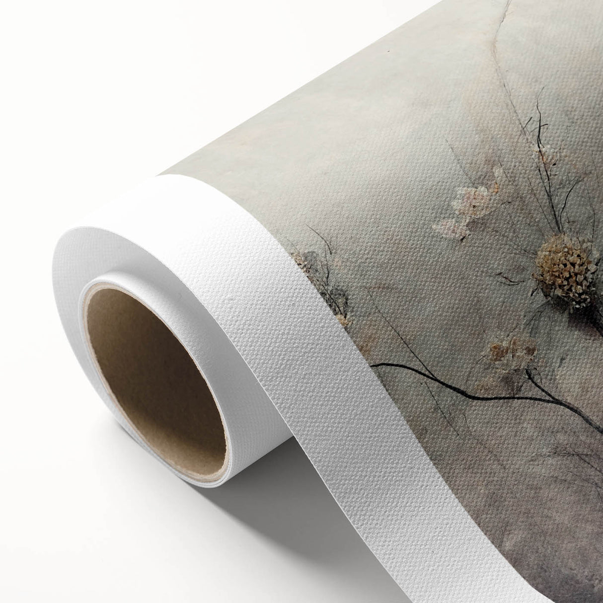 Vibrant abstract floral wall art on rolled canvas, featuring a colorful blend of blues, pinks, and yellows, perfect for modern home decor or art enthusiasts.