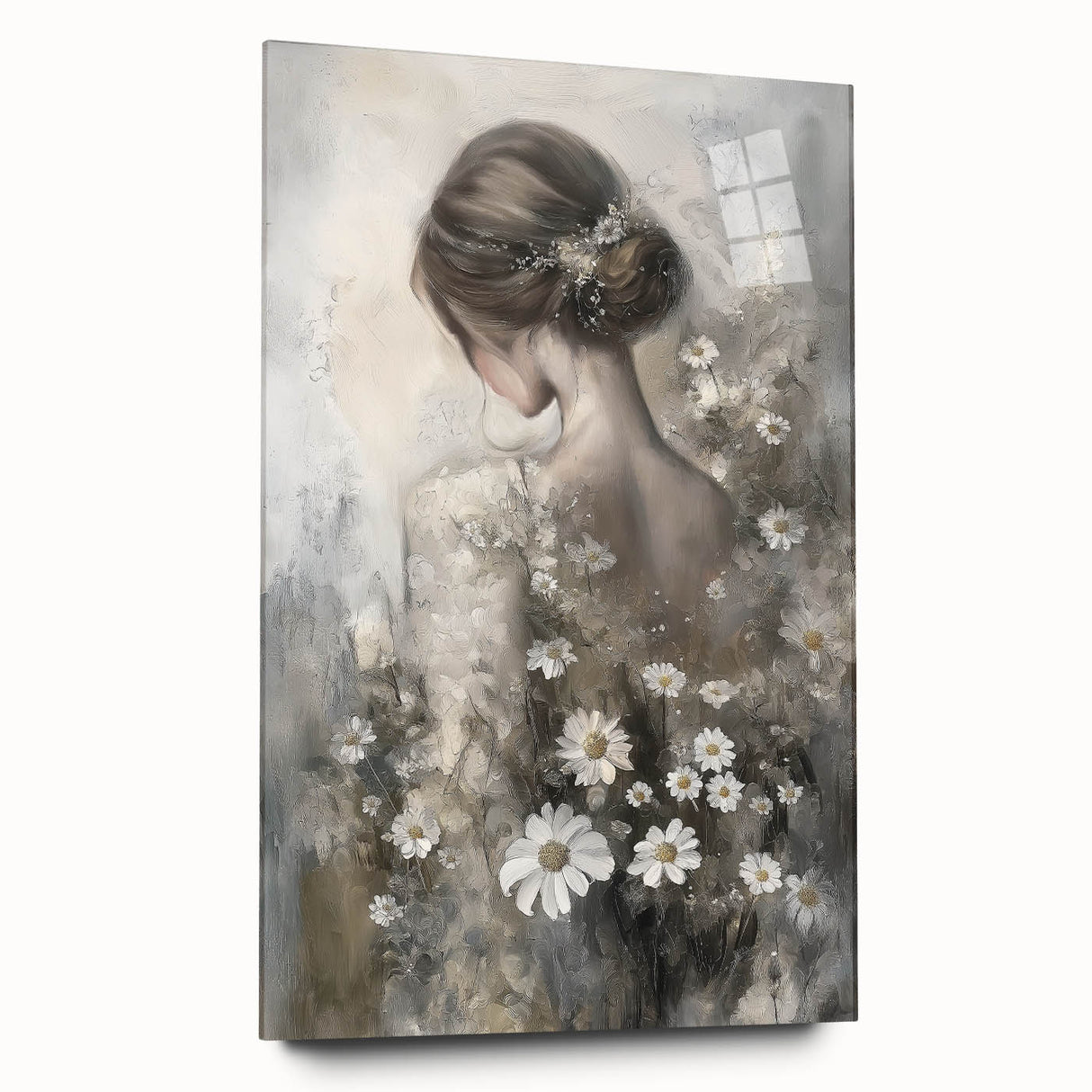 Abstract figurative acrylic artwork displayed in a glass frame, showcasing vibrant colors and dynamic shapes, ideal for modern decor and artistic expression. This piece emphasizes creativity and contemporary design, perfect for enhancing living spaces.