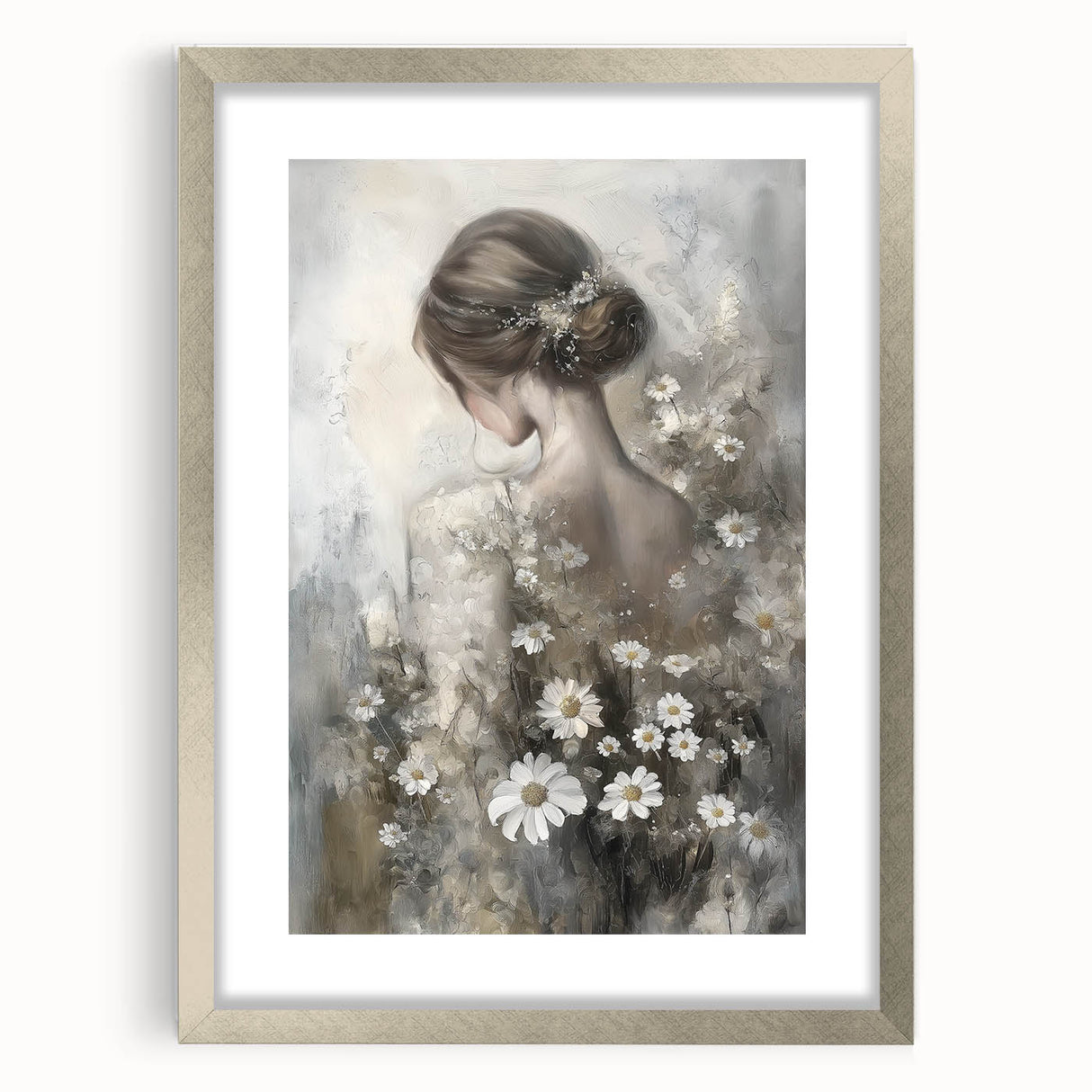 Abstract figurative art frame with a silver mat, showcasing a modern design that adds elegance to any decor, perfect for contemporary art enthusiasts.