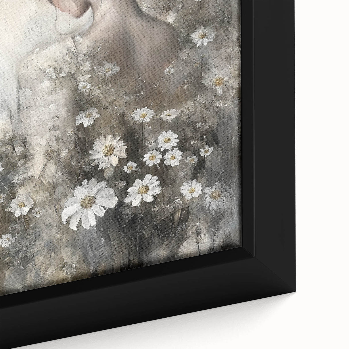 Close-up of an abstract figurative framed canvas artwork showcasing vibrant colors and intricate textures, ideal for modern home decor, enhancing aesthetic appeal.