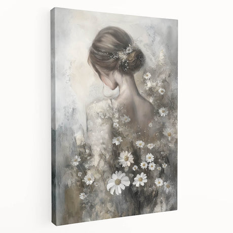 Abstract figurative stretched canvas artwork showcasing vibrant colors and fluid shapes, highlighting modern artistic expression in a side view display.