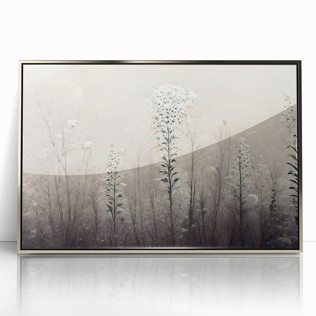 Framed acrylic wall art featuring an abstract floral design in vibrant colors, set against a sleek silver frame, perfect for modern home decor.