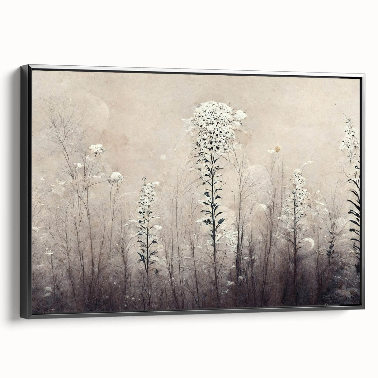 Framed abstract floral wall art showcasing vibrant colors and intricate designs, displayed from a black side view against a neutral background, perfect for home decor.