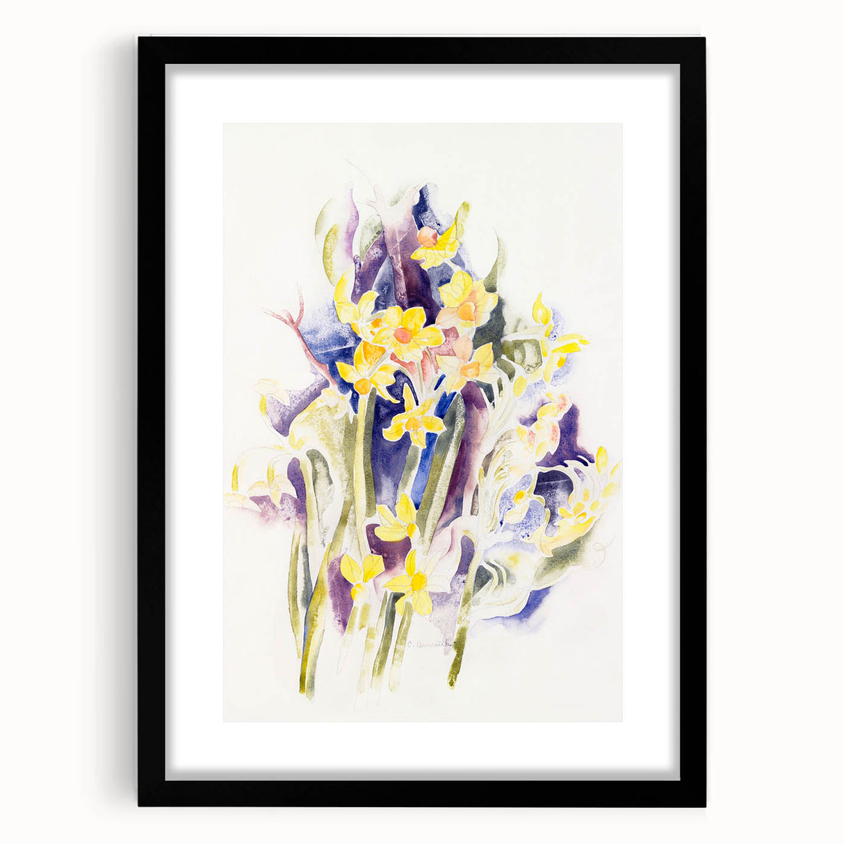 Modern Floral Wall Art - Watercolor Daffodils in Yellow & Purple