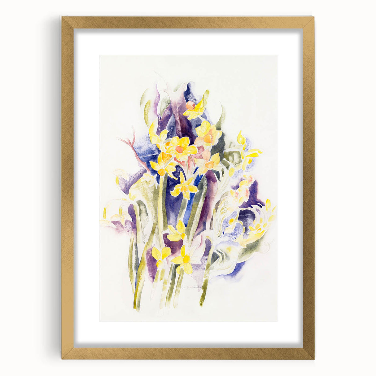 Modern Floral Wall Art - Watercolor Daffodils in Yellow & Purple